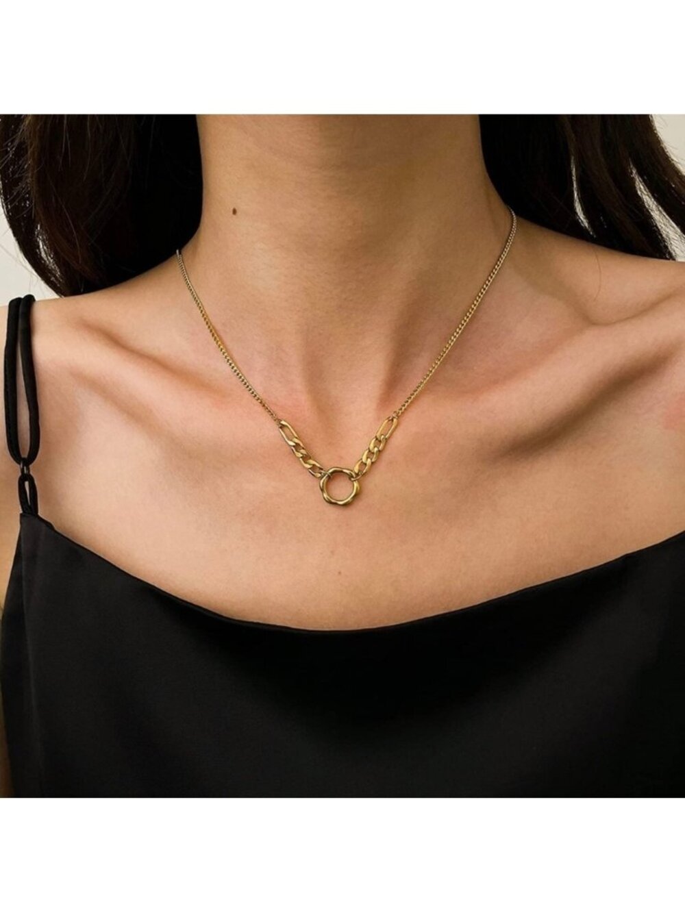 Gold 18k Gold Plated Circle Chain Necklace